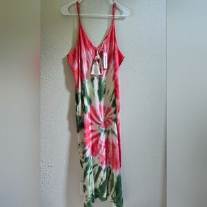 NWT, White Waves, Tie-Dye Spaghetti Strap Maxi Dress, Sz. S/M